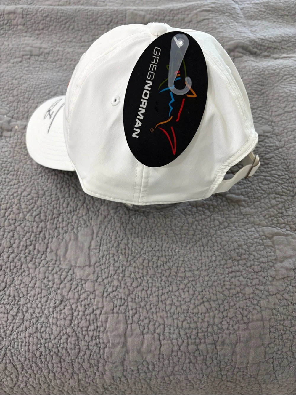 Greg Norman Collection White Men’s Swim Cap with Multicolor Shark Logo